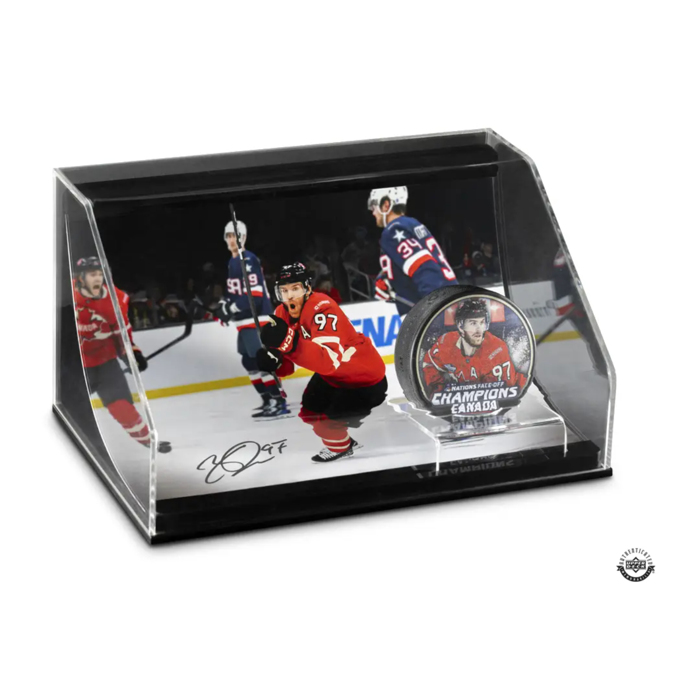 Connor McDavid Autographed “Canadian Star” Curve Display with 10" x 8" Photo and unsigned puck UDA