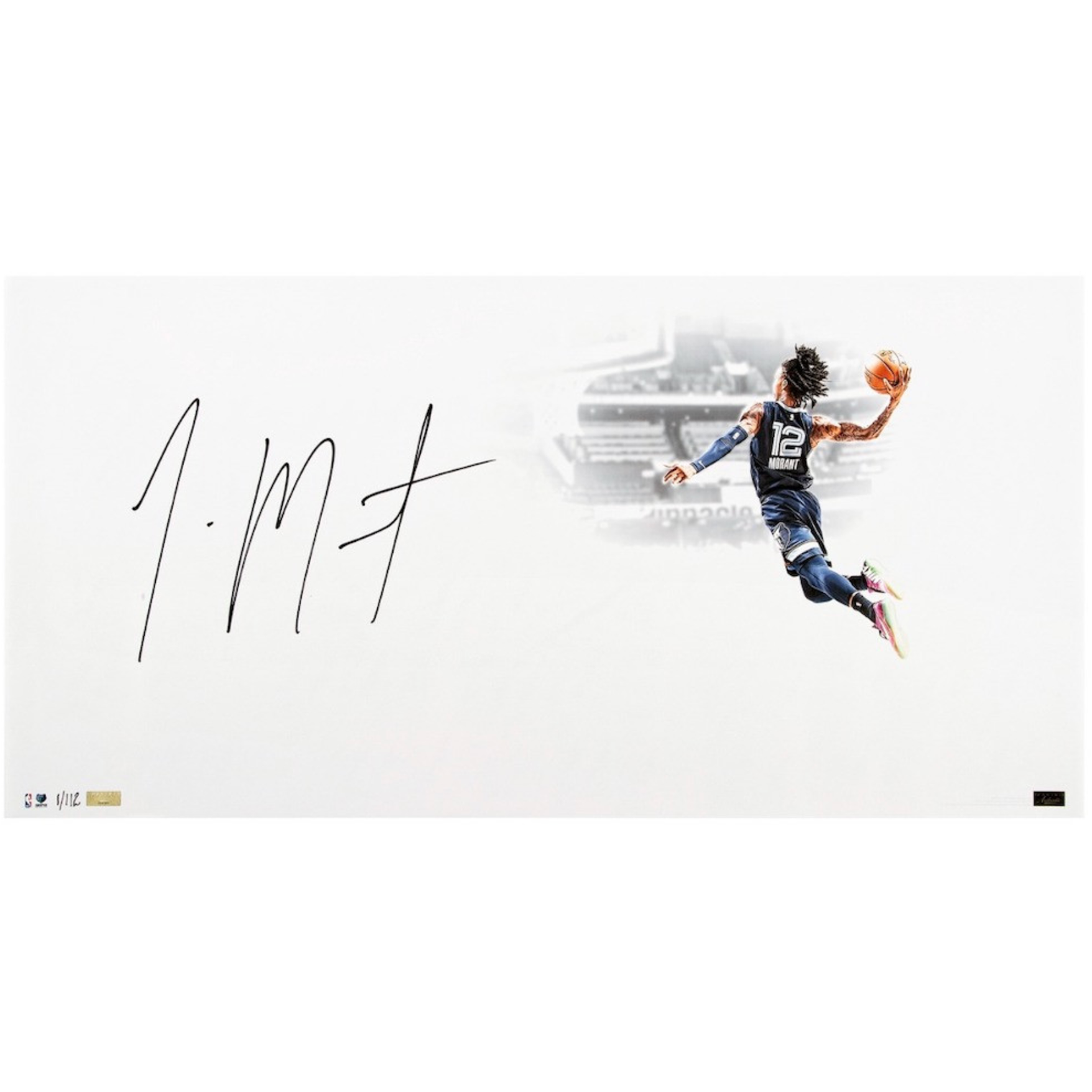 Ja Morant Autographed Memphis Grizzlies "White Out" 14" x 28" Photo Panini LE 112