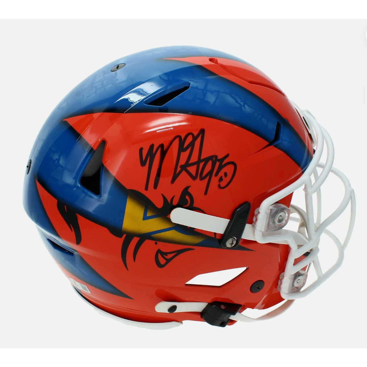 Myles Garrett Autographed Los Angeles Rams/Cleveland Browns Blue/Orange Custom Painted RIPPED Speedflex Authentic Helmet Beckett