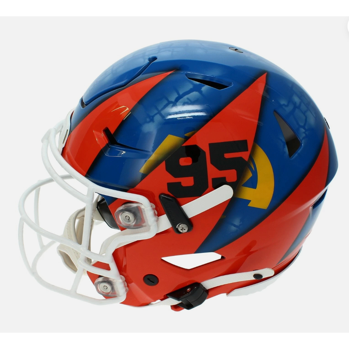 Myles Garrett Autographed Los Angeles Rams/Cleveland Browns Blue/Orange Custom Painted RIPPED Speedflex Authentic Helmet Beckett