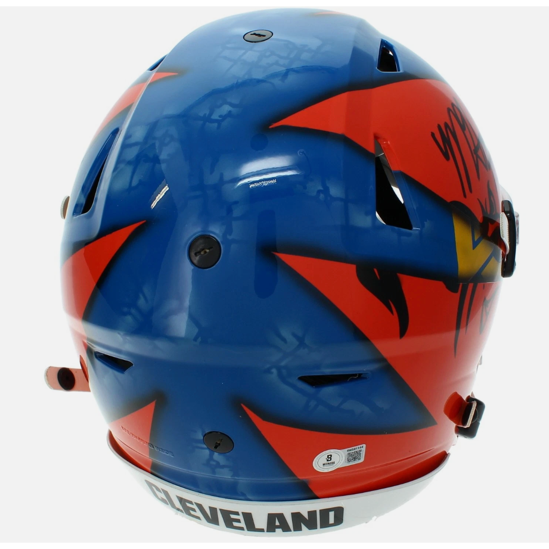 Myles Garrett Autographed Los Angeles Rams/Cleveland Browns Blue/Orange Custom Painted RIPPED Speedflex Authentic Helmet Beckett