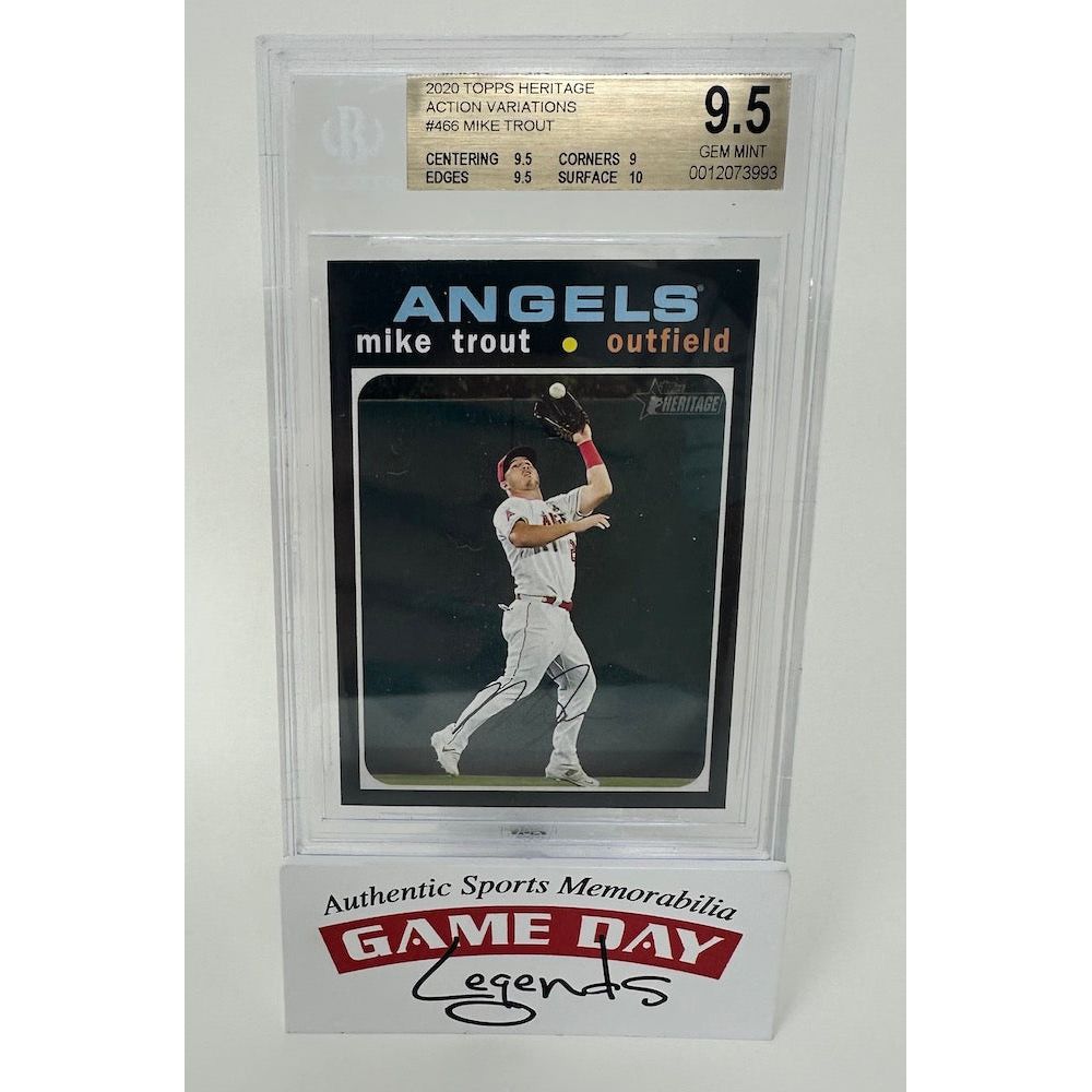 Mike Trout Los Angeles Angels 2020 Topps Heritage Action Variation #466 Trading Card BGS 9.5