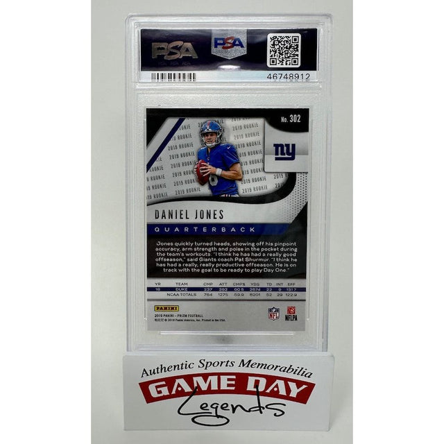 Daniel Jones New York Giants 2019 Panini Prizm #302 RC Trading Card PSA Gem Mint 10