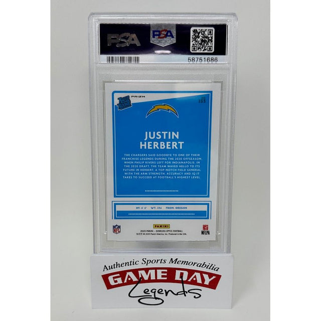 Justin Herbert Los Angeles Chargers 2020 Panini Donruss Optic NFL Teal Velocity SSP #153 PSA 10