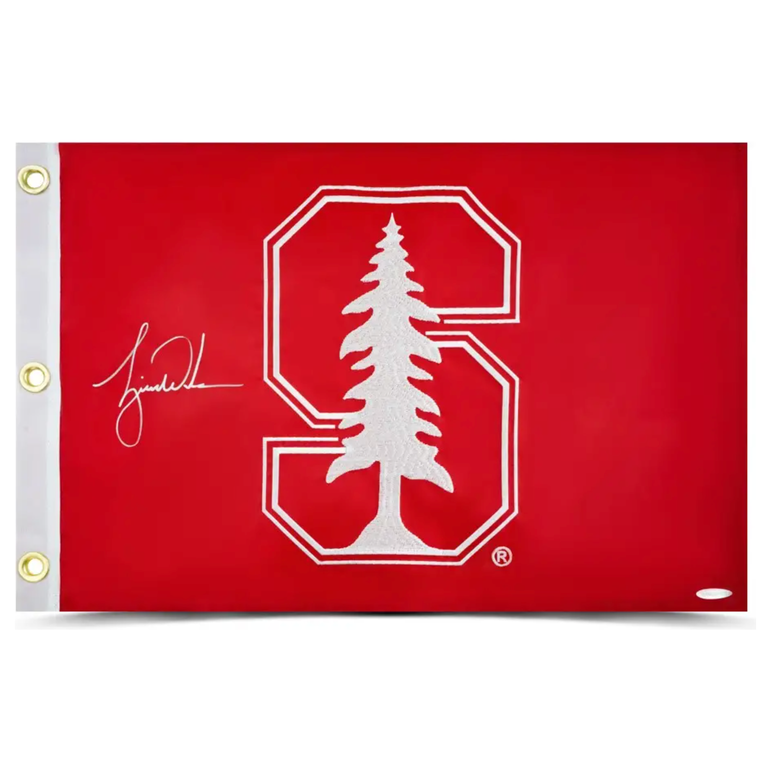 Tiger Woods Autographed Stanford Cardinal Official Pin Flag UDA