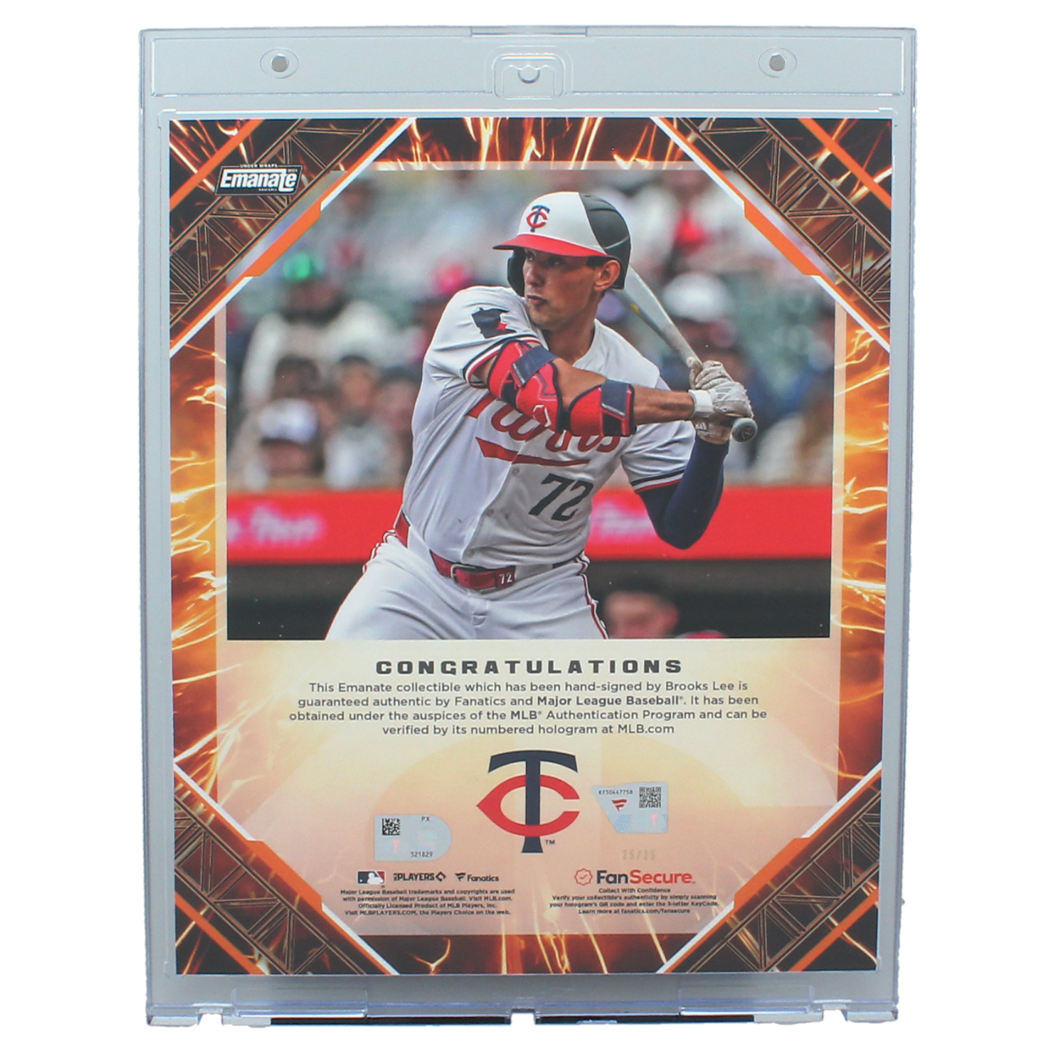 Brooks Lee Autographed Twins 8" x 10" Emanate Orange Variant LE 25/25 Fanatics