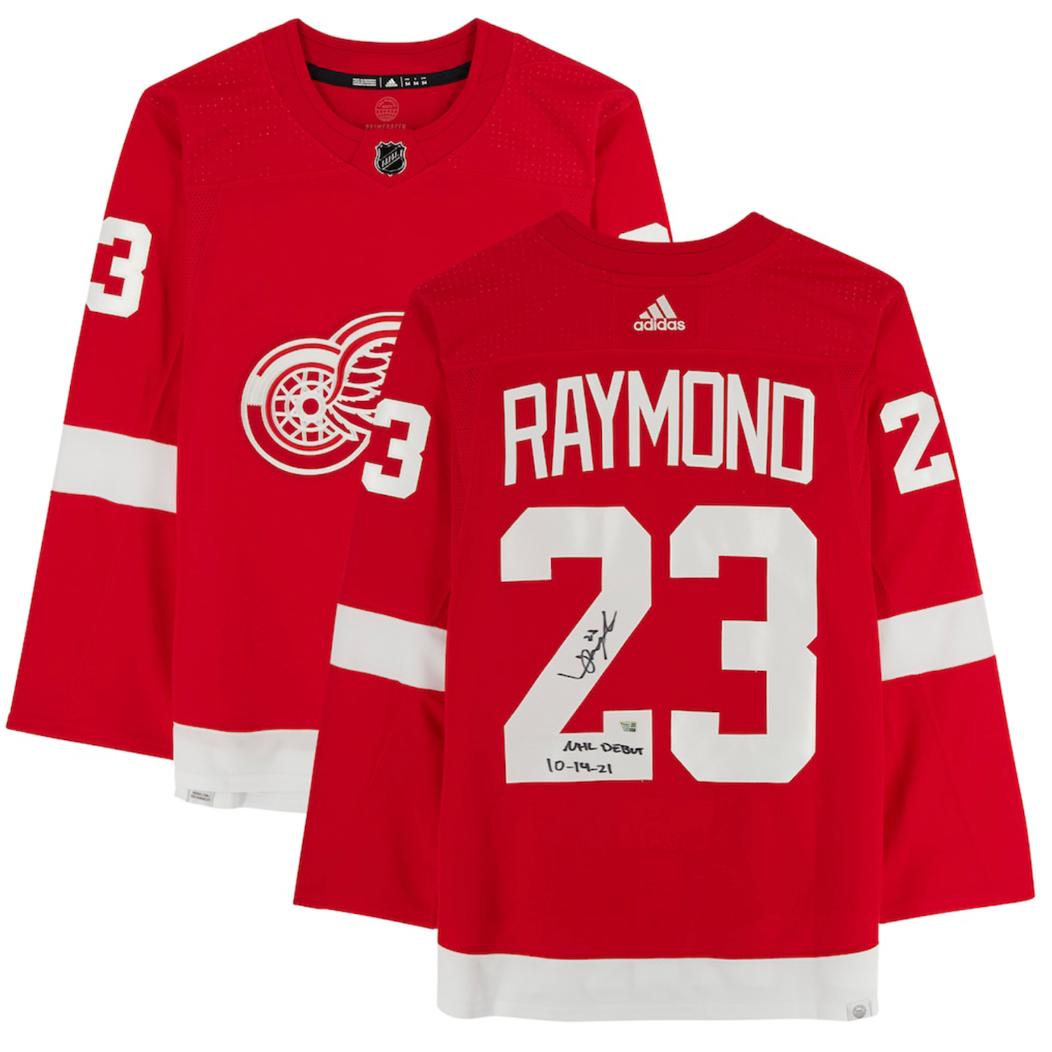 Lucas Raymond Autographed "NHL DEBUT 10-14-21" Adidas Authentic Jersey Fanatics