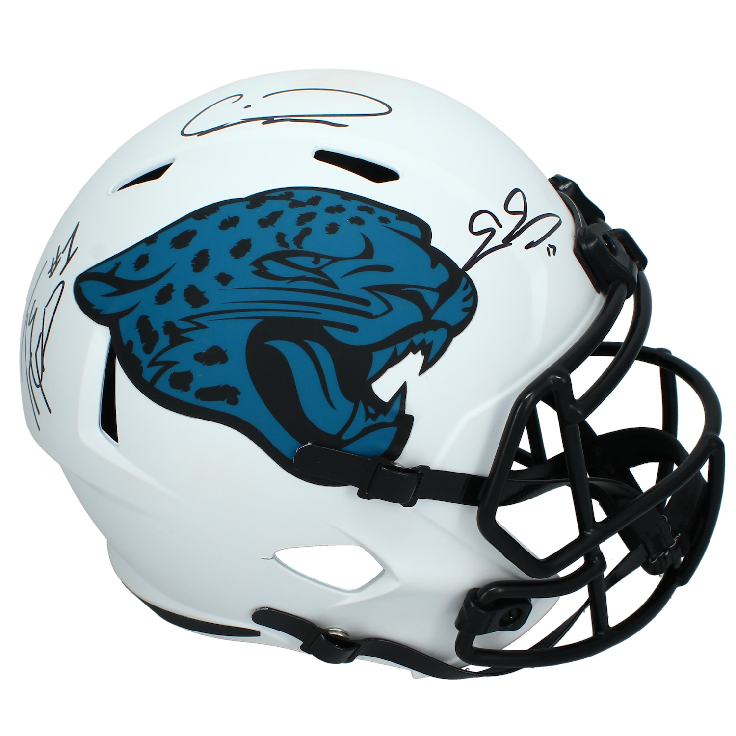 Travis Etienne, Calvin Ridley & Even Engram Signed Jaguars Speed Helmet Beckett