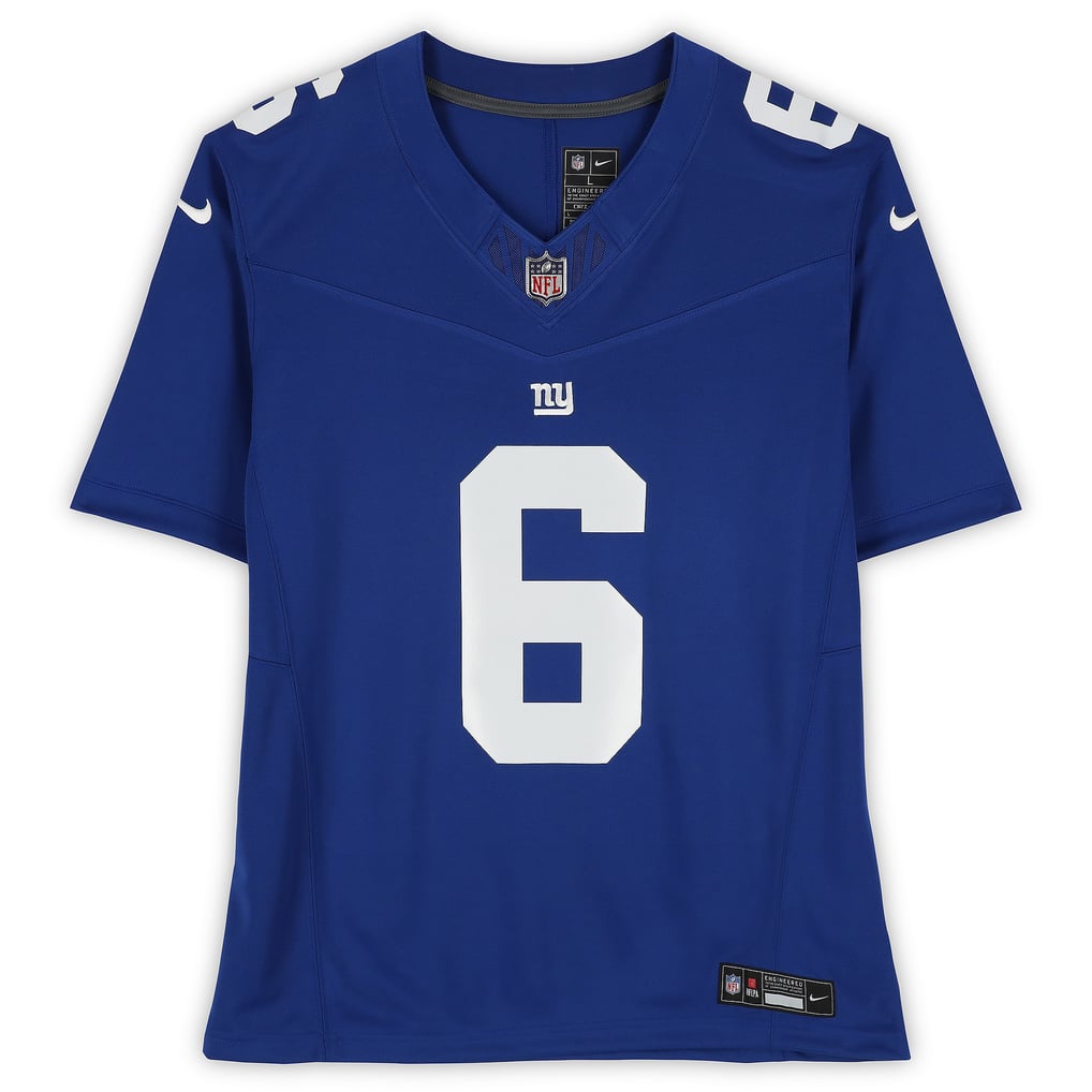 Jaxson Dart Autographed New York Giants Blue Nike Vapor Fuse Limited Jersey Fanatics