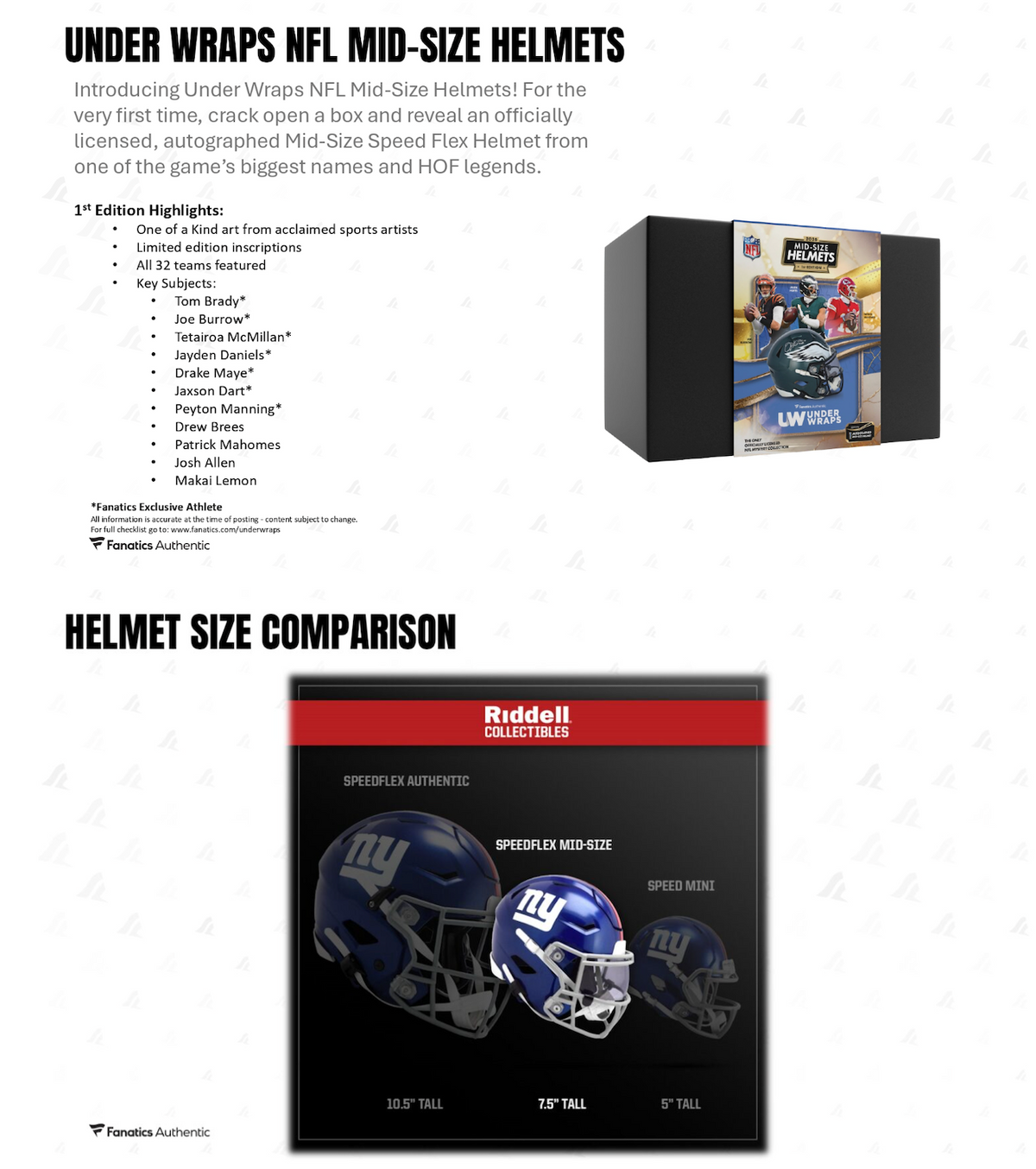 2026 Under Wraps Autographed Mid-Size MIDI Helmet (Brady, Mahomes, etc) Fanatics