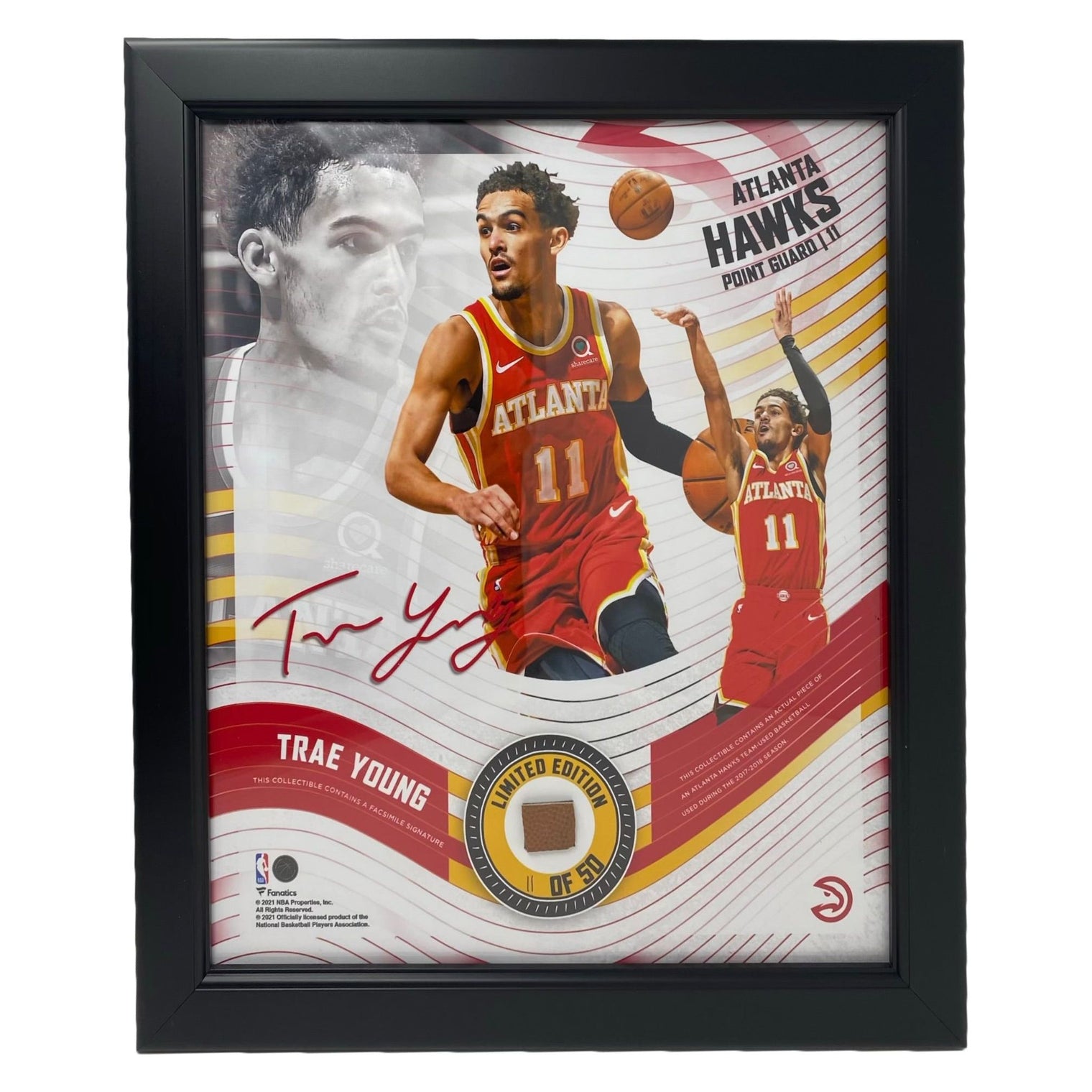 TRAE YOUNG Atlanta Hawks Framed 15" x 17" Game Used Basketball Collage LE 11/50