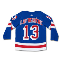 ALEXIS LAFRENIERE Autographed & Inscribed “NHL Debut 1/14/21” Authentic Blue Adidas New York Rangers Jersey UDA