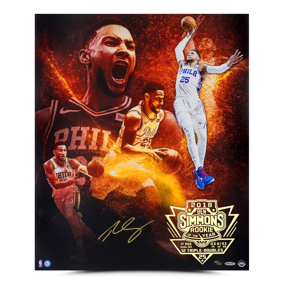 BEN SIMMONS Autographed Philadelphia 76ers "Act 1" 24" x 20" Photograph UDA LE 125