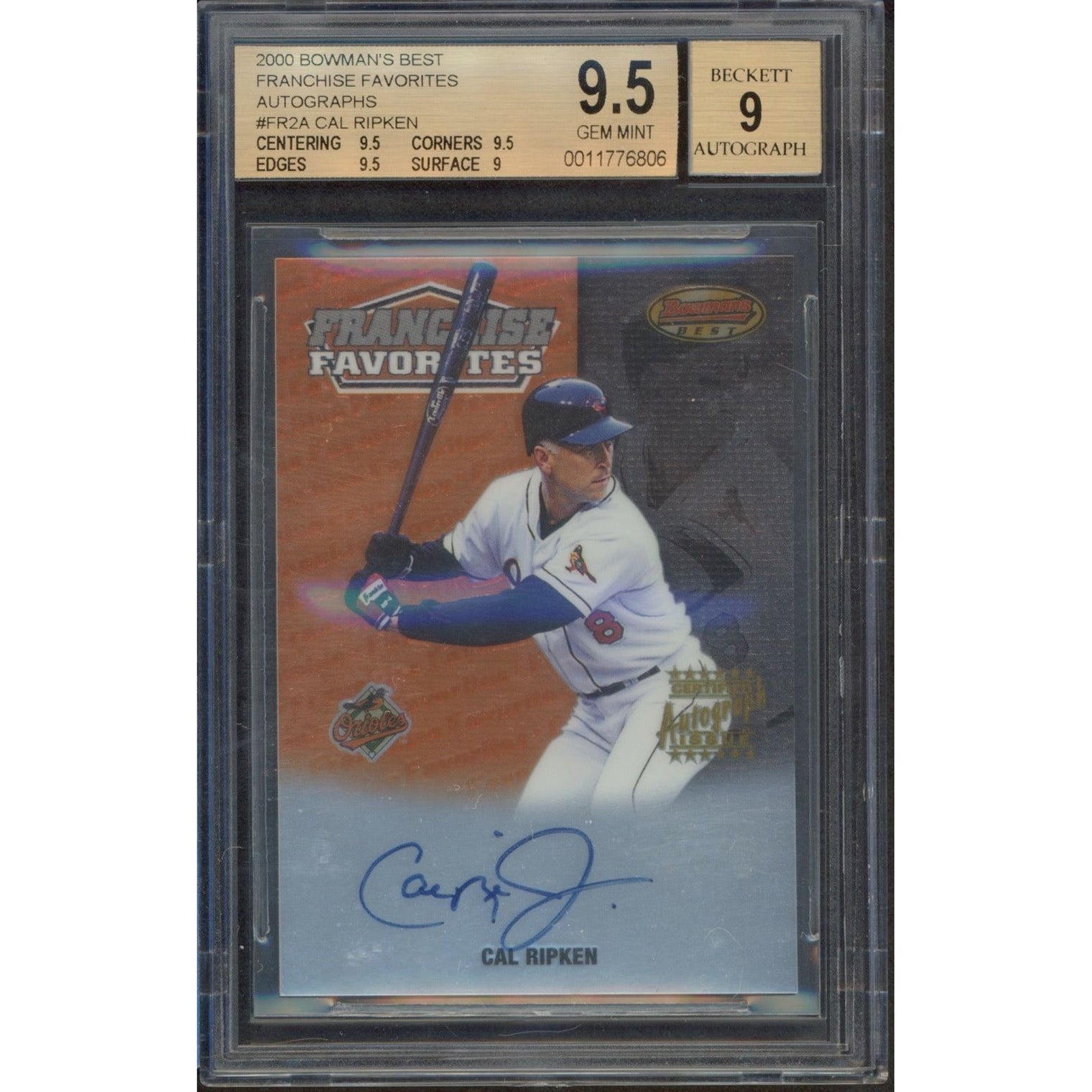 CAL RIPKEN Jr. Baltimore Orioles Autographed 2000 Bowman's Best Card BECKETT 9.5