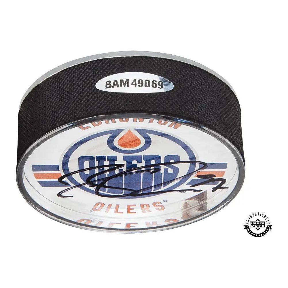 CONNOR MCDAVID Autographed Edmonton Oilers Acrylic Hockey Puck UDA