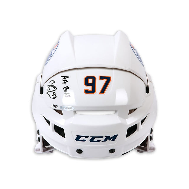 CONNOR McDAVID Autographed "Art Ross" Authentic CCM Edmonton Oilers White Helmet UDA LE 97