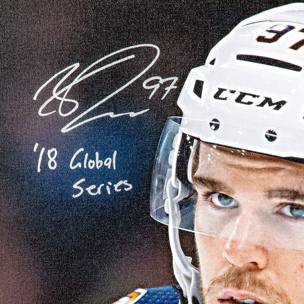 CONNOR McDAVID Edmonton Oilers Autographed "18 Global Series" 20 x 24 Canvas UDA LE 97