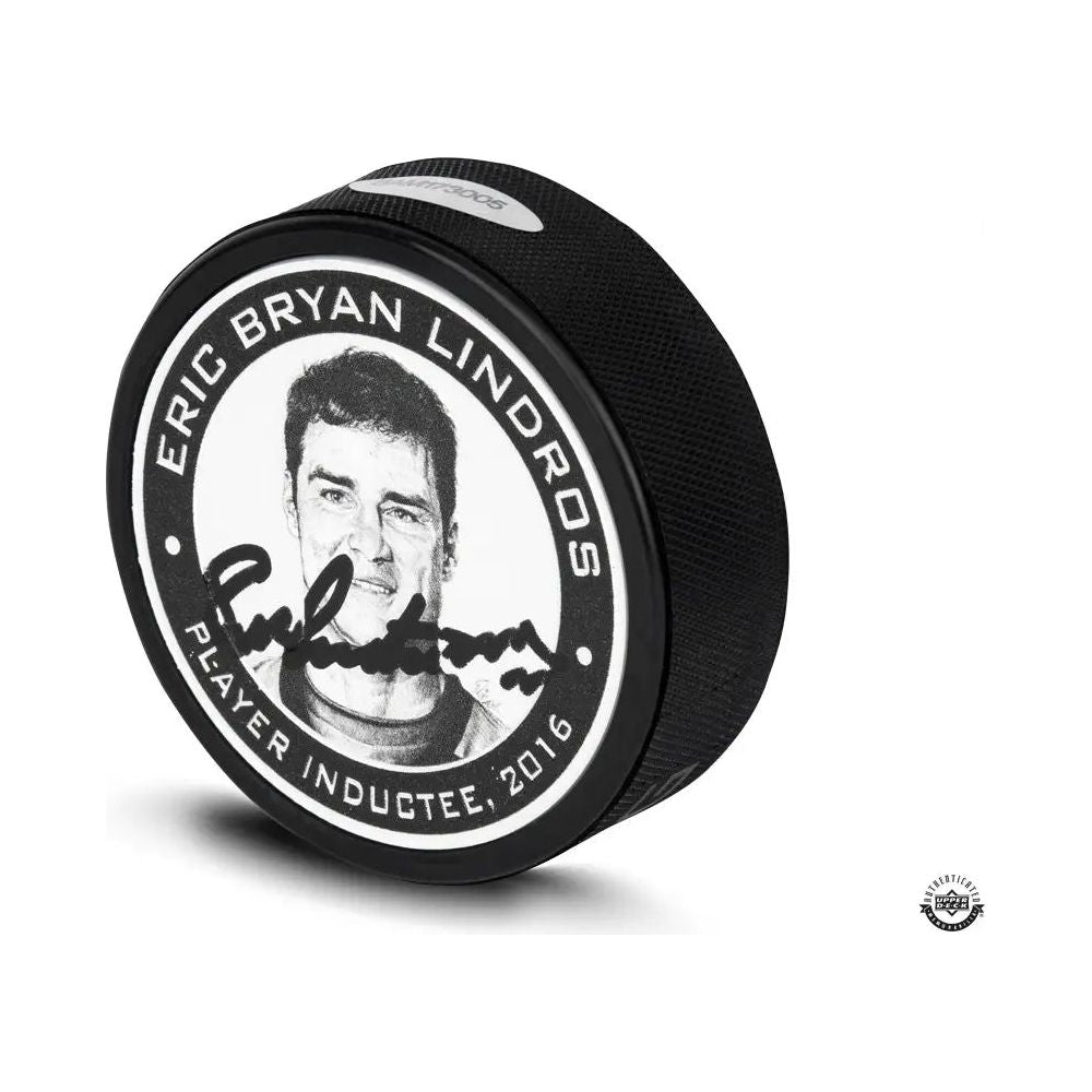 ERIC LINDROS Autographed “Hockey Hall of Fame” Puck UDA