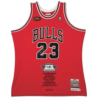 Michael Jordan Autographed 25th Anniversary 1998 Championship Embroidered 1997-98 Chicago Bulls NBA Finals Patch Red Authentic Mitchell & Ness Jersey LE 23 Upper Deck