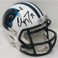 CHRISTIAN McCAFFREY Autographed White Matte Carolina Panthers Mini Helmet FANATICS