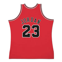 MICHAEL JORDAN Autographed 1997-98 Chicago Bulls Red With NBA Finals Patch Authentic Mitchell & Ness Jersey UDA