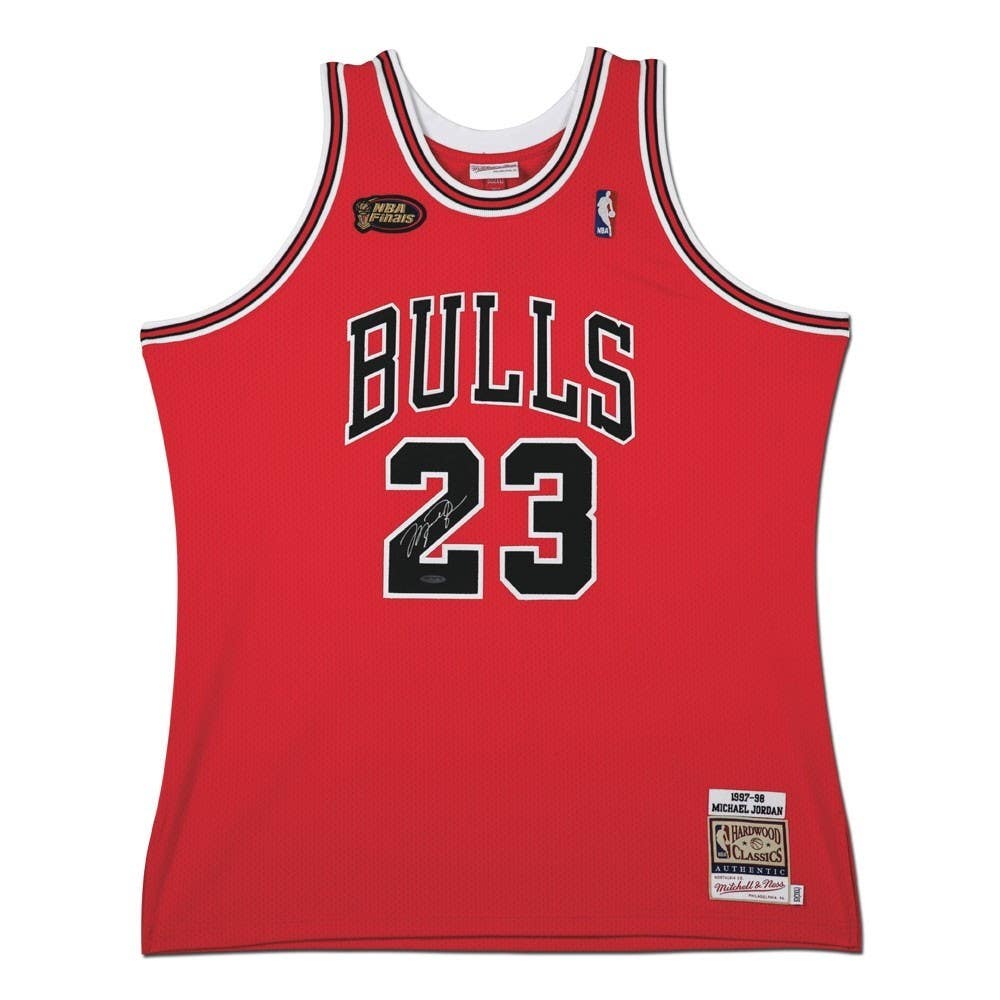 MICHAEL JORDAN Autographed 1997-98 Chicago Bulls Red With NBA Finals Patch Authentic Mitchell & Ness Jersey UDA