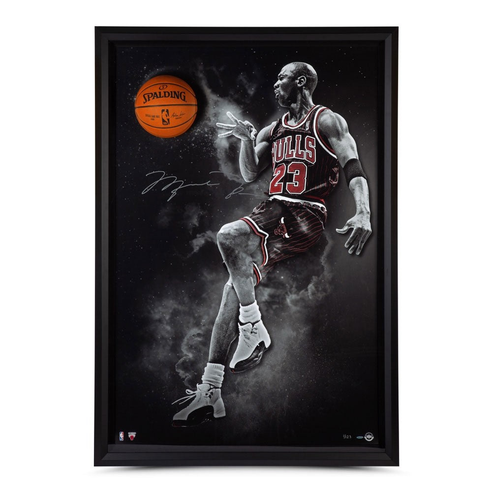 MICHAEL JORDAN Autographed Chicago Bulls "No Look" Framed Break Through Display UDA LE 123