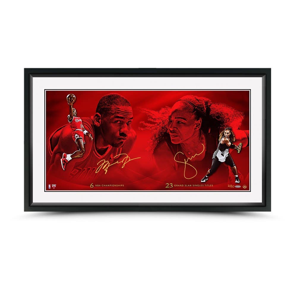 MICHAEL JORDAN & SERENA WILLIAMS Autographed “Respect” 36x18 Framed Photo UDA