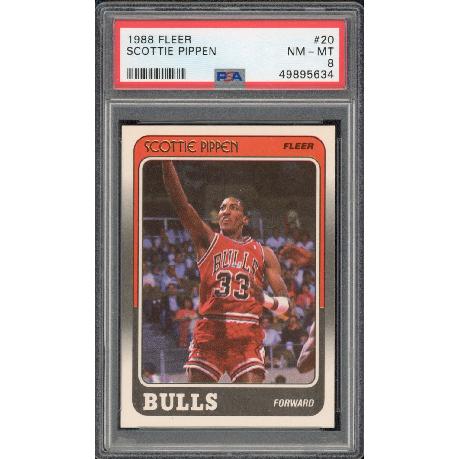 SCOTTIE PIPPEN 1988 Fleer #20 Chicago Bulls RC Trading Card PSA 8