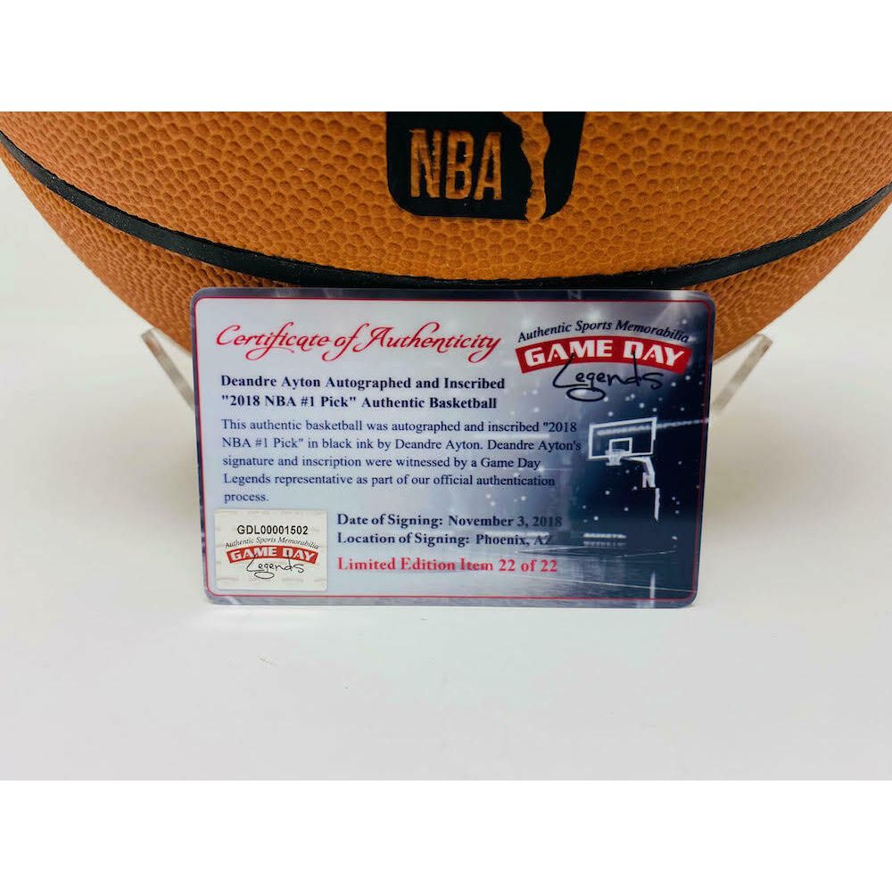 Deandre Ayton Autographed Phoenix Suns 2018 NBA #1 Pick Authentic Basketball GDL LE 22/22