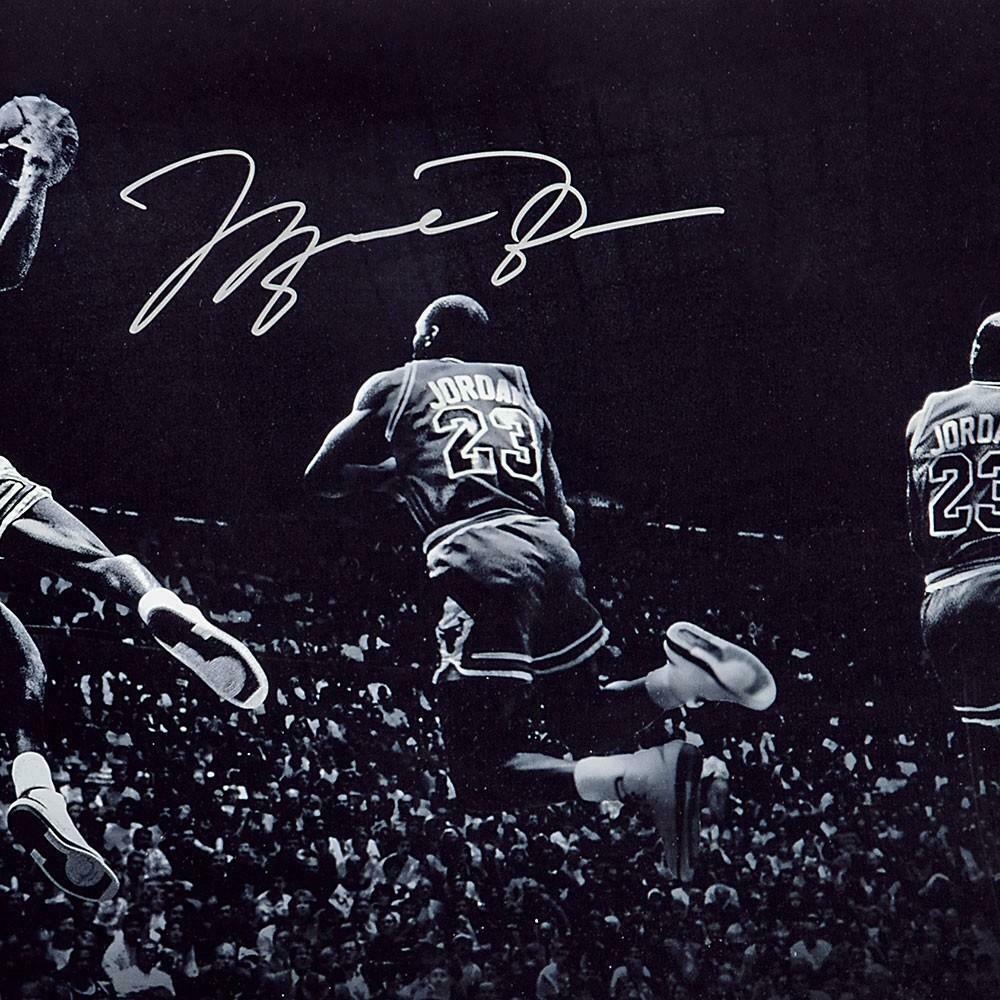 MICHAEL JORDAN Autographed Chicago Bulls "Kiss The Rim" 36 x 18 Photograph UDA LE 123
