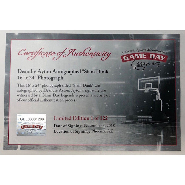 DEANDRE AYTON Autographed Suns "Slam Dunk" 16" x 24" Photograph GDL LE 1/122