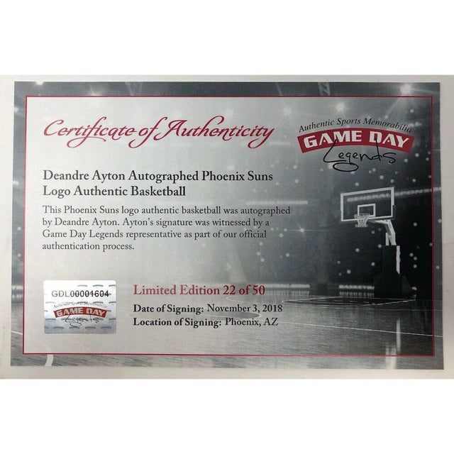 DEANDRE AYTON Autographed Phoenix Suns Logo Basketball GDL LE 22/50