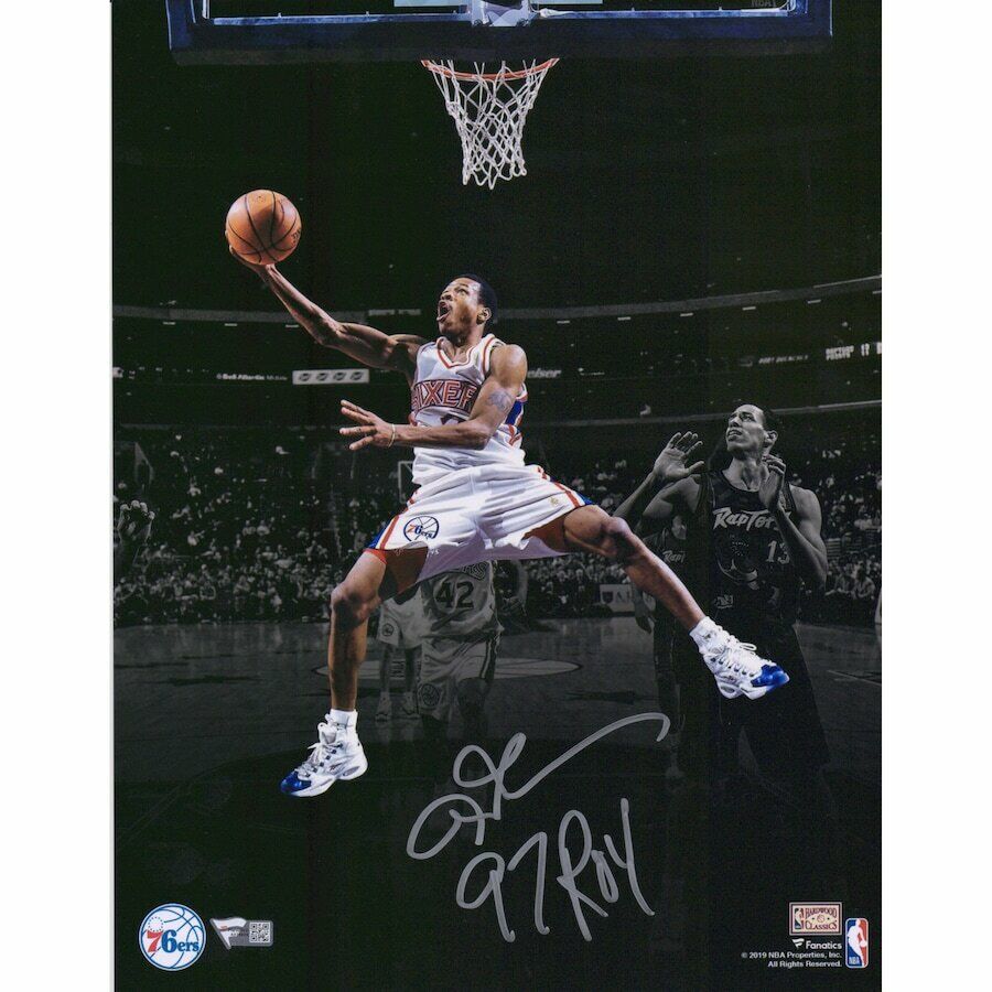 ALLEN IVERSON Autographed and Inscribed "ROY 97" Philadelphia 76ers 11" x 14" Spotlight Photograph FANATICS