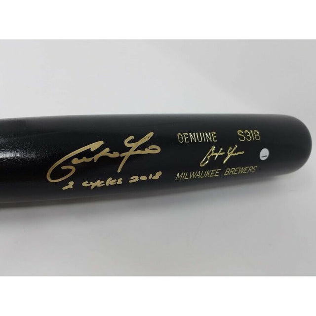 CHRISTIAN YELICH Autographed "2 Cycles 2018" Milwaukee Brewers Louisville Slugger Game Model Bat STEINER