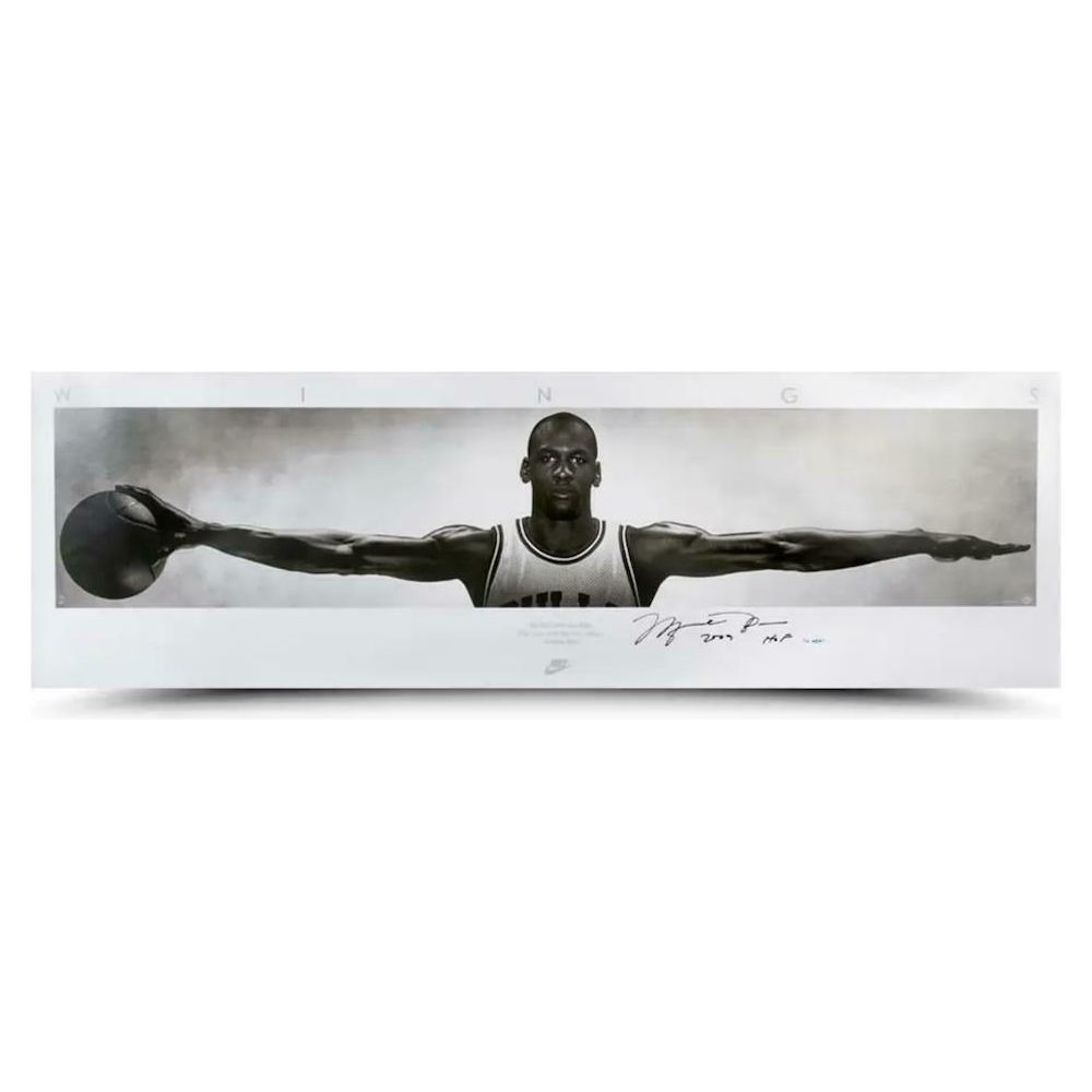 MICHAEL JORDAN Autographed "HOF 2009" Bulls 72" x 23" Wings Photograph UDA LE