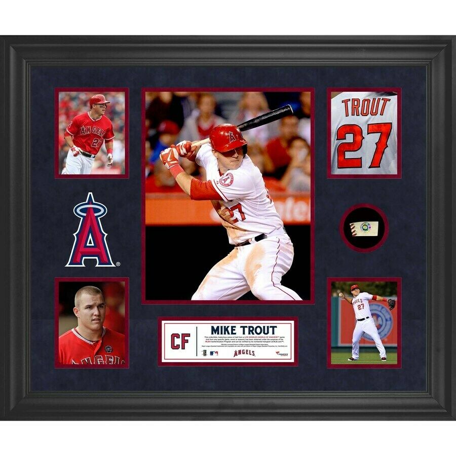 MIKE TROUT Los Angeles Angels Framed Collage w/ Game Used Piece of Baseball