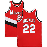CLYDE DREXLER Autographed Portland Trail Blazers Red M&N Jersey FANATICS