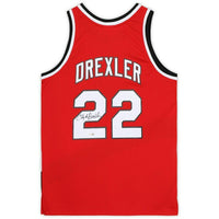 CLYDE DREXLER Autographed Portland Trail Blazers Red M&N Jersey FANATICS