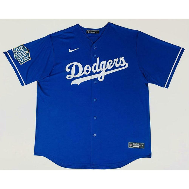 COREY SEAGER Autographed Los Angeles Dodgers Nike 2020 MLB World Series Champions Logo Patch Blue Jersey FANATICS