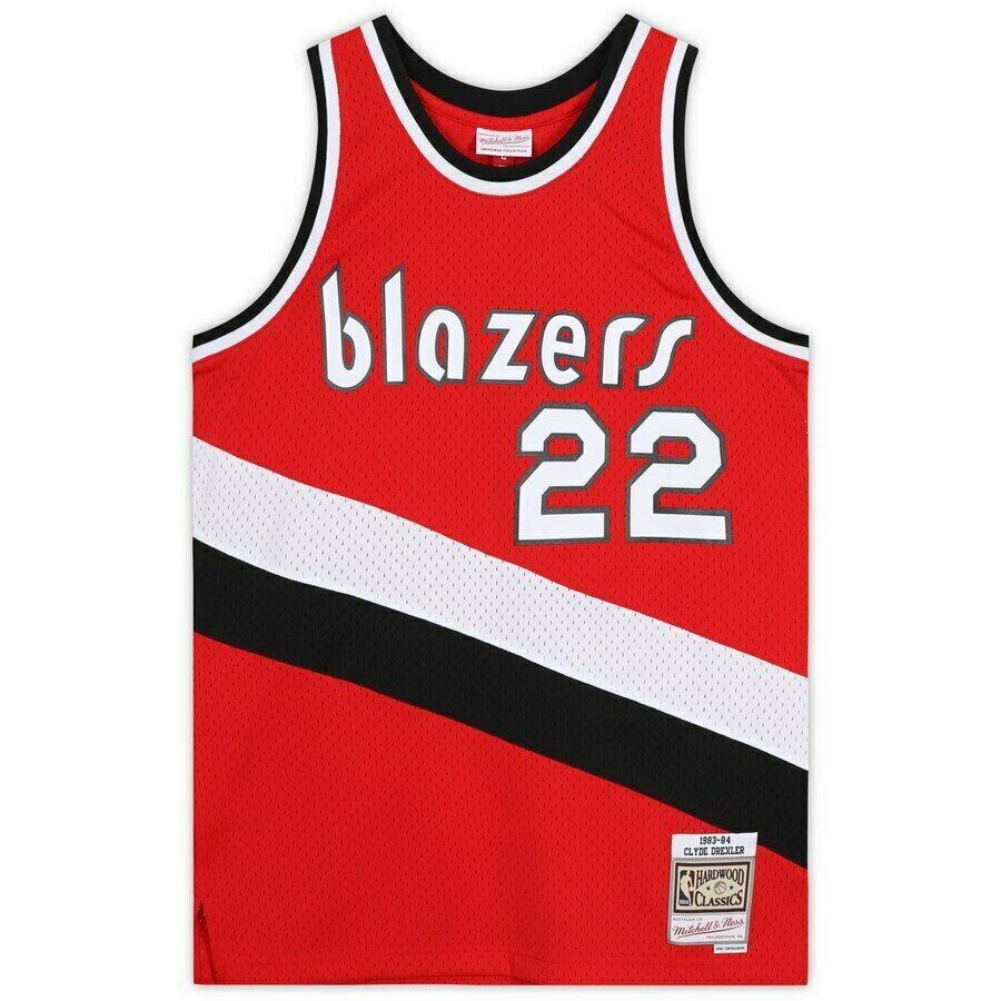 CLYDE DREXLER Autographed Portland Trail Blazers Red M&N Jersey FANATICS