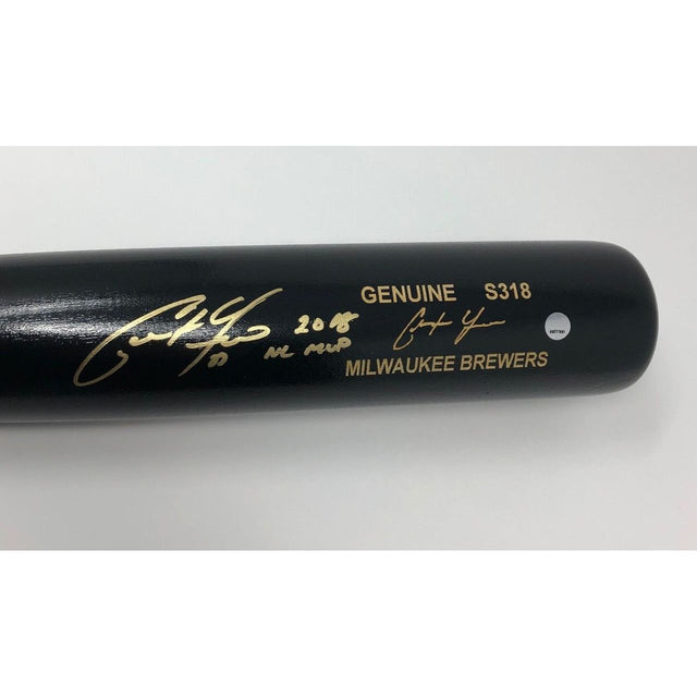 CHRISTIAN YELICH Autographed "2018 NL MVP" Milwaukee Brewers Louisville Slugger Game Model Bat STEINER