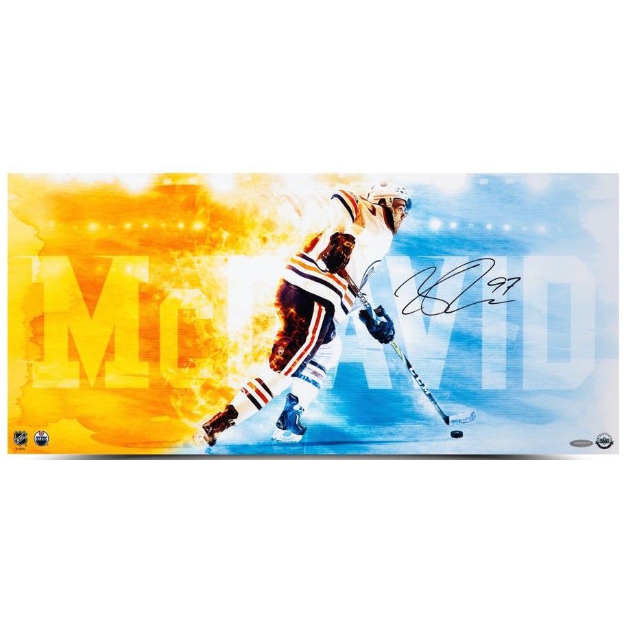 CONNOR McDAVID Autographed Edmonton Oilers "Fire Speed" 12 x 26 Photograph UDA