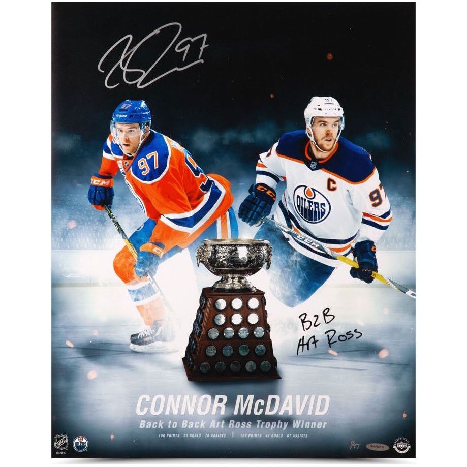 CONNOR MCDAVID Edmonton Oilers Autographed / Inscribed "Back To Back Art Ross" 16 x 20 Photograph Limited Edition of 97 UDA