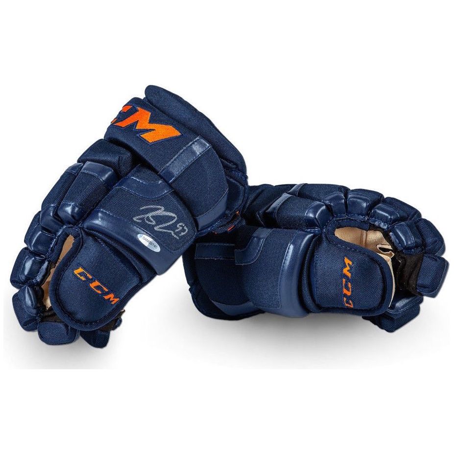 CONNOR McDAVID Edmonton Oilers Autographed 2017 CCM Navy Gloves UDA