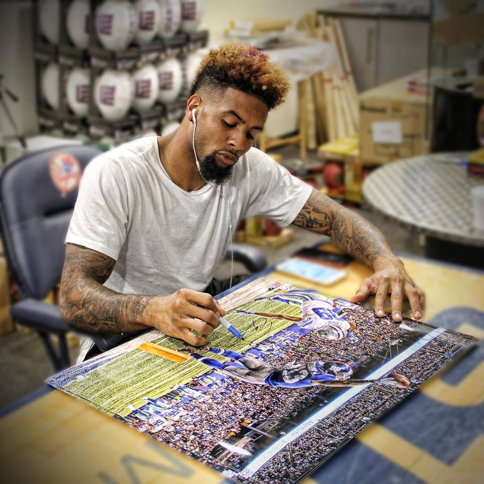 ODELL BECKHAM JR. New York Giants Signed 'One Handed Catch' Metallic Paper Framed 20 x 24 Photo (Overall Dimensions are 24 x 28) STEINER Limited Edition of 113