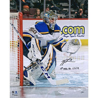 JORDAN BINNINGTON Autographed St. Louis Blues "1st NHL SO 1/7/19" 16 x 20 Photo FANATICS
