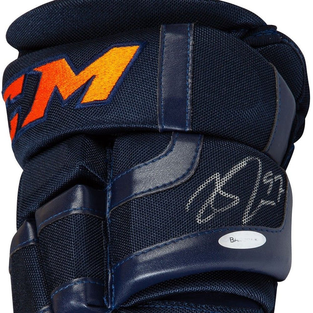 CONNOR McDAVID Edmonton Oilers Autographed 2017 CCM Navy Gloves UDA
