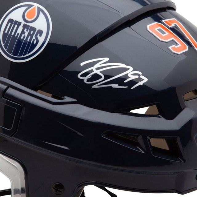 CONNOR McDAVID Autographed Edmonton Oilers CCM HTV08 Navy Helmet UDA