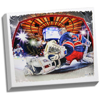 HENRIK LUNDQVIST Hand Signed NY Rangers In Net 22 x 26 Canvas STEINER